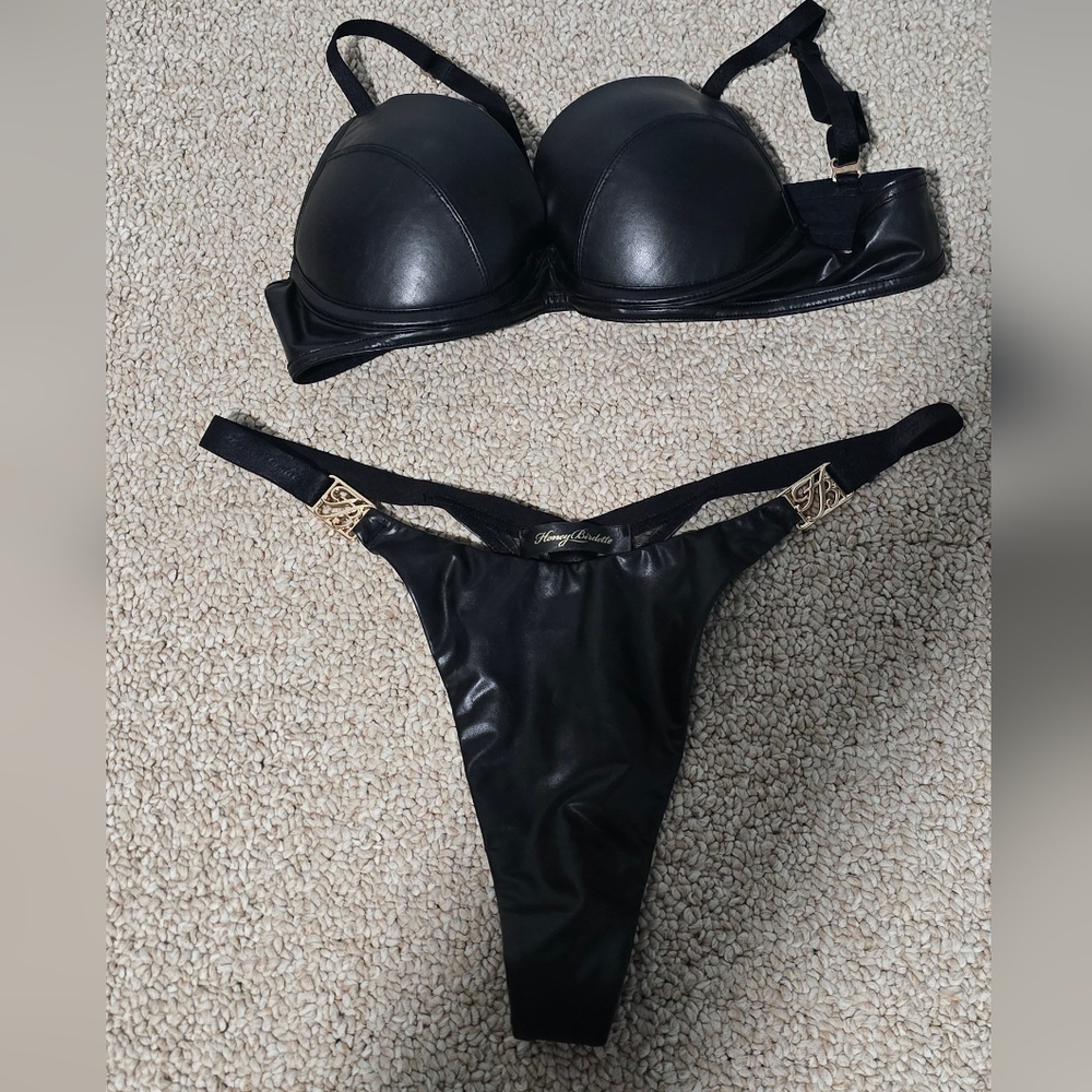 Honey Birdette Nero 32A And XS Thong Bottom Faux Leather